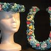 "All Things Ocean"  - Neck Lei ($45) and Haku Lei ($25) set.  Embellished with plumeria flowers and 3-d stickers depicting various ocean creatures.
